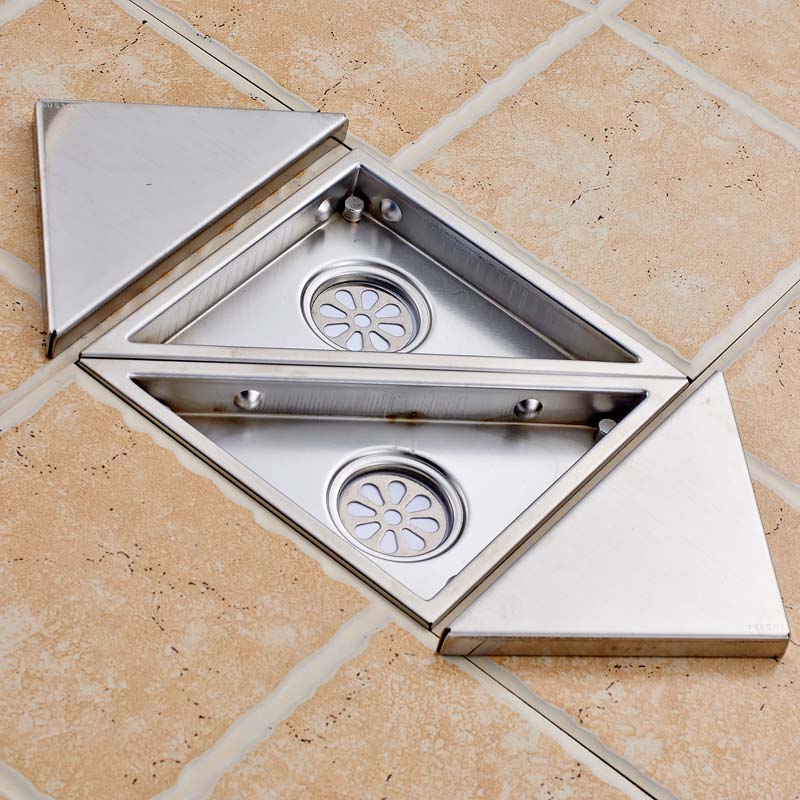 brushed nickel 2pc triangle shower floor drain bathroom kitchen shower floor waste grate drain waste drain a pair