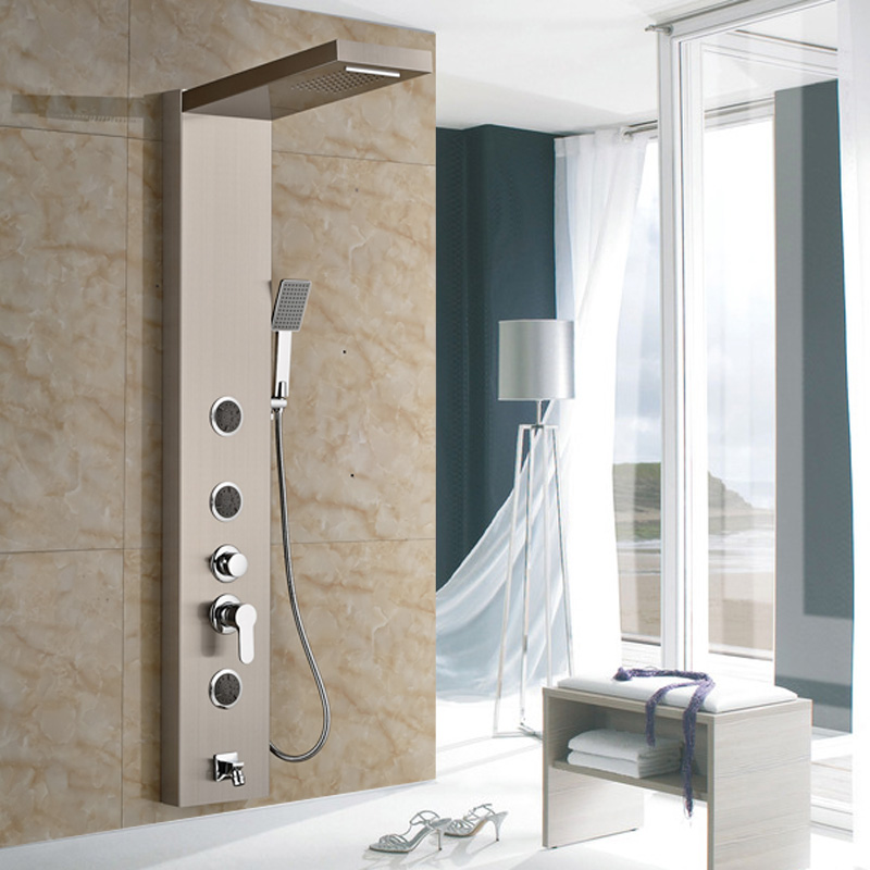 brushed nickel shower panel shower column wall mounted with rain waterfall shower head shower mixer faucet