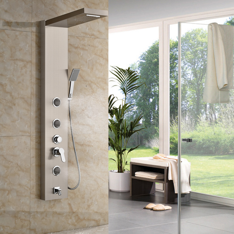 brushed nickel shower panel shower column wall mounted with rain waterfall shower head shower mixer faucet