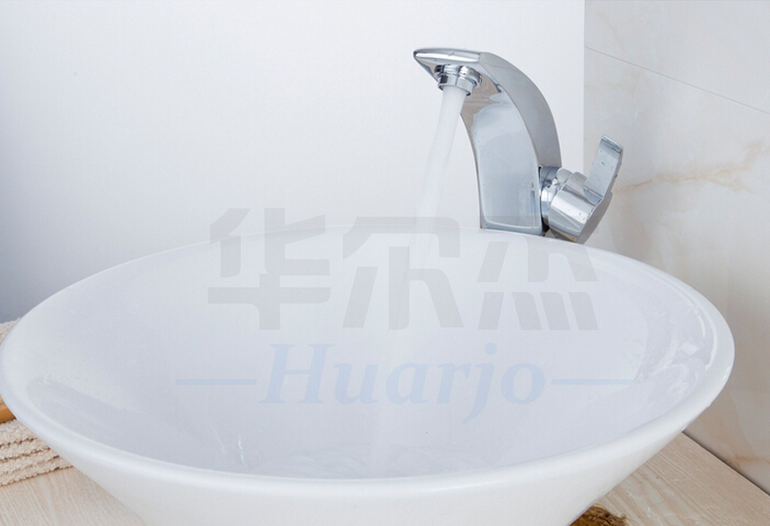 chrome finish beautiful arc shape bathroom basin faucet deck mounted elegant single handle basin mixer taps