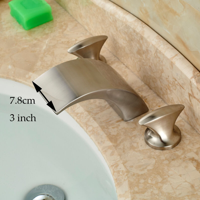 color changing led waterfall bathroom sink faucet deck mount bathroom tub mixer taps brushed nickel finish