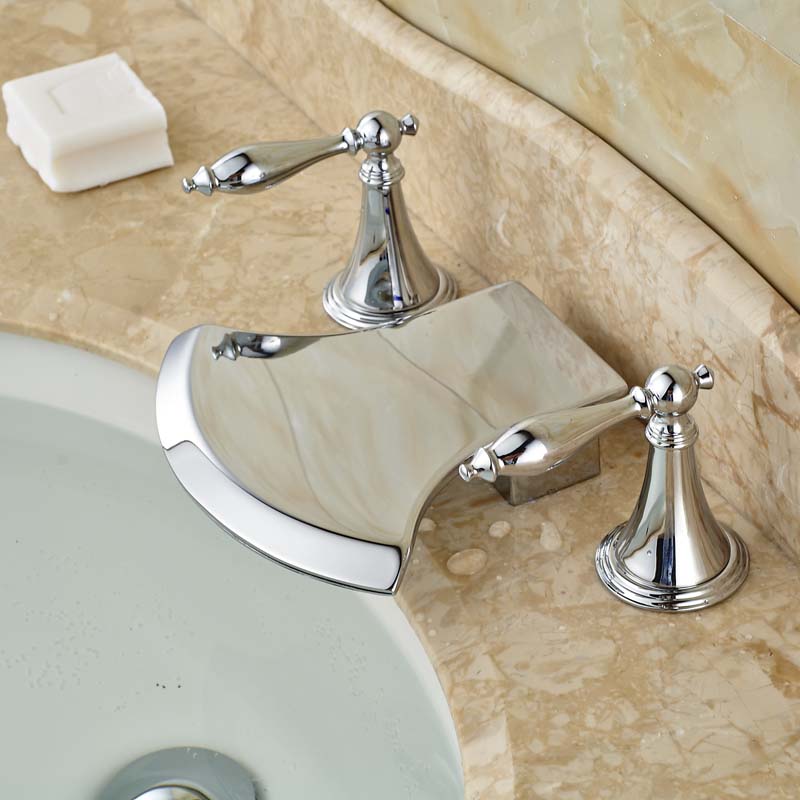 deck mount chrome finish new design basin mixer taps two handles countertop water faucet