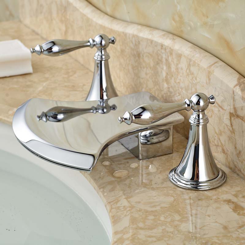 deck mount chrome finish new design basin mixer taps two handles countertop water faucet