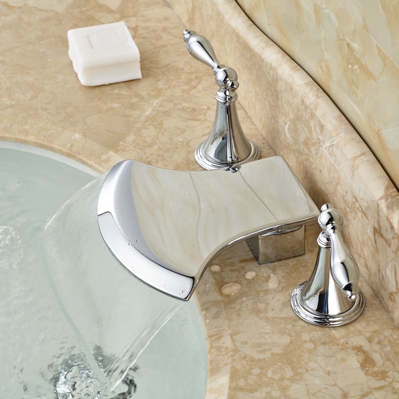 deck mount chrome finish new design basin mixer taps two handles countertop water faucet