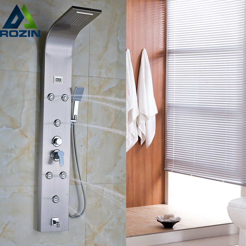 digital display single handle rain waterfall shower panel wall body massage system with handshower tub spout shower faucet