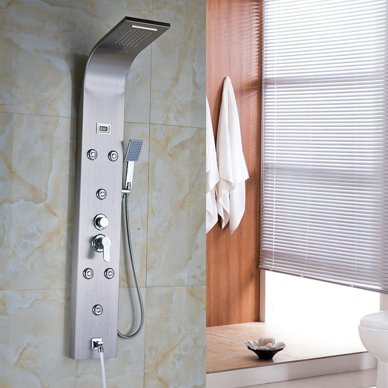 digital display single handle rain waterfall shower panel wall body massage system with handshower tub spout shower faucet