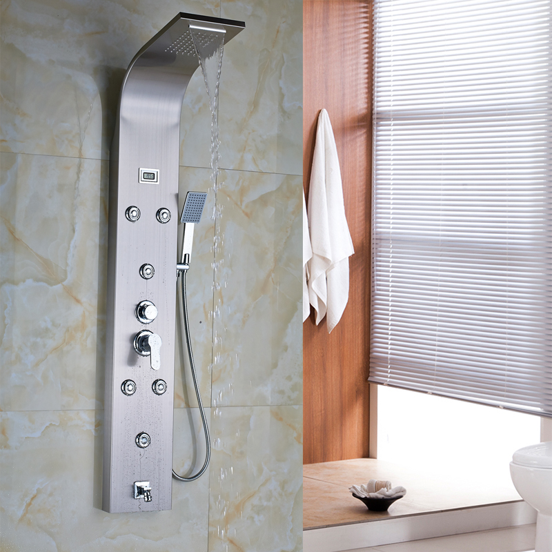 digital display single handle rain waterfall shower panel wall body massage system with handshower tub spout shower faucet