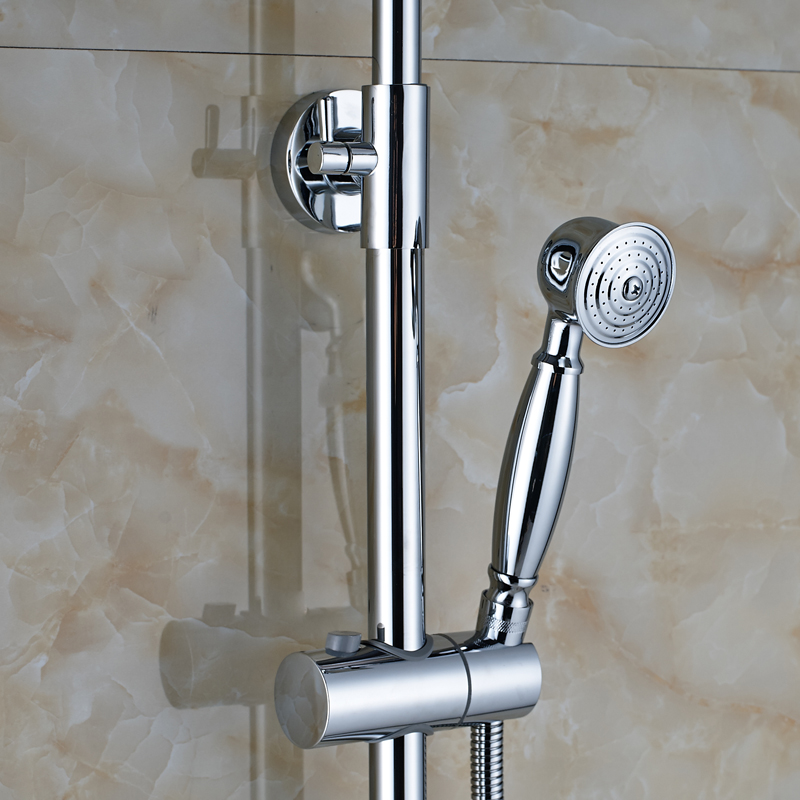 dual cross handles brass chrome 8" rainfall shower mixer faucet with sliding bar bath shower and cold water taps