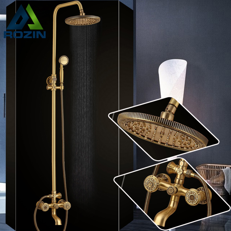 european bathroom in-wall shower mixer set dual handle brass antique bathtub spout shower faucet 8" rainfall with handshower