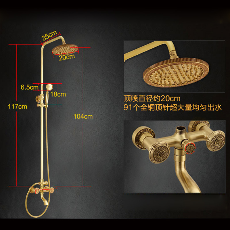 european bathroom in-wall shower mixer set dual handle brass antique bathtub spout shower faucet 8" rainfall with handshower