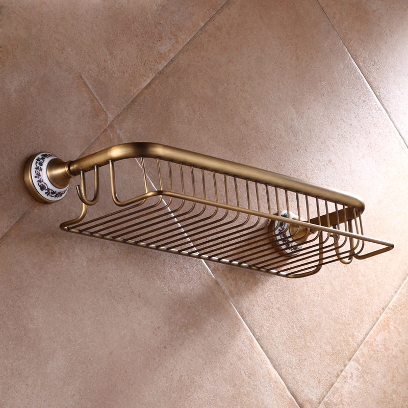 fashion antique brass bathroom shelf wall mounted corner shelf basket towel bar with hooks