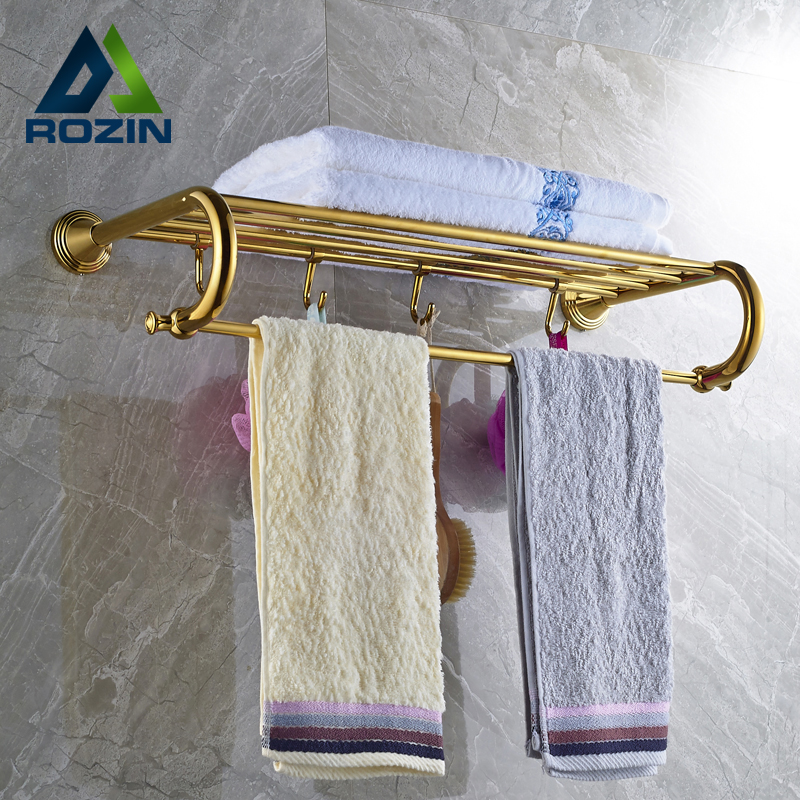 golden wall mounted retro style bath towel shelf bathroom towel holder towel bar