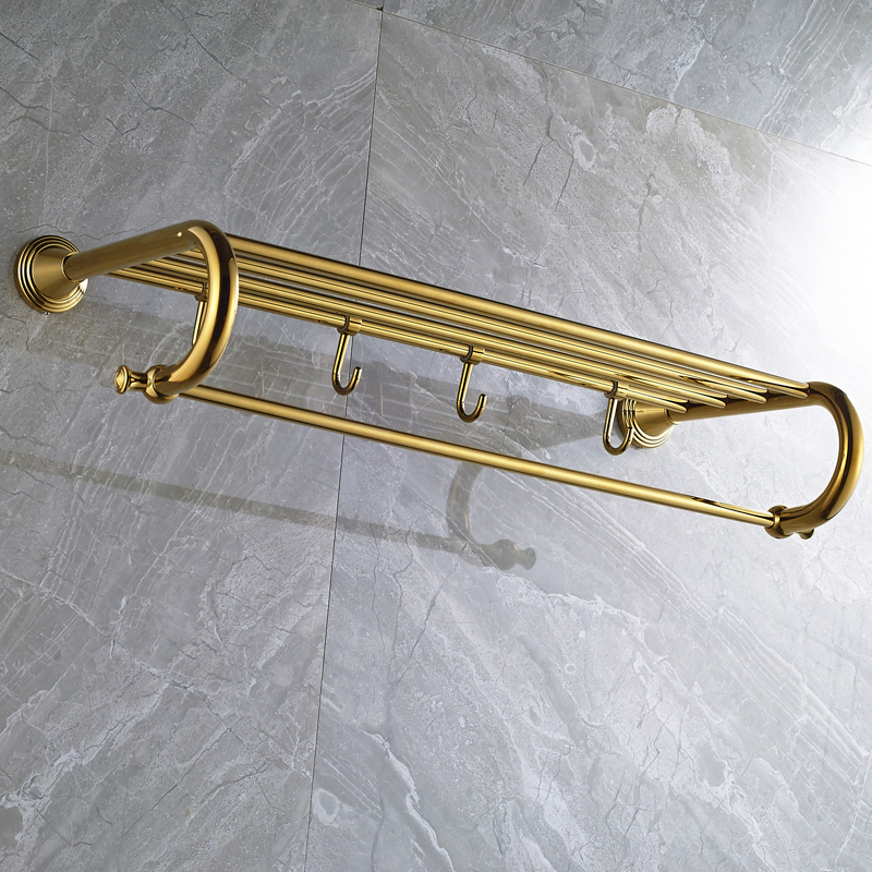 golden wall mounted retro style bath towel shelf bathroom towel holder towel bar