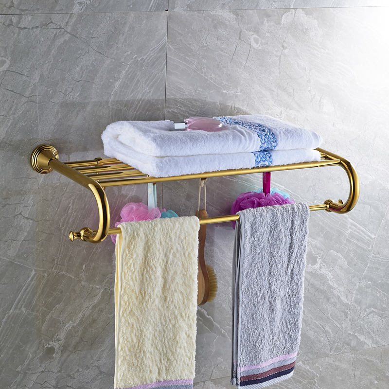 golden wall mounted retro style bath towel shelf bathroom towel holder towel bar