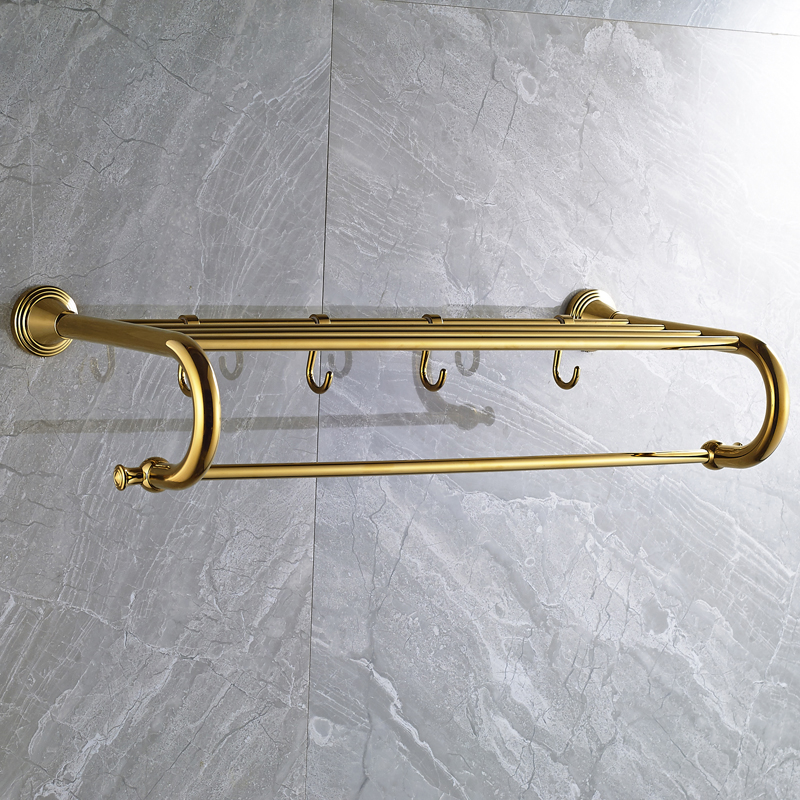 golden wall mounted retro style bath towel shelf bathroom towel holder towel bar