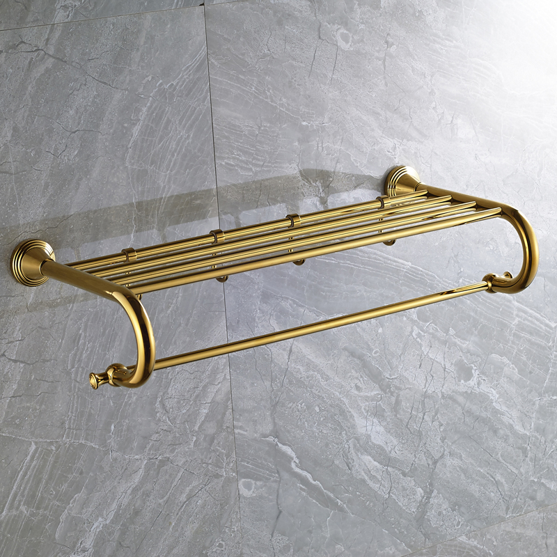 golden wall mounted retro style bath towel shelf bathroom towel holder towel bar