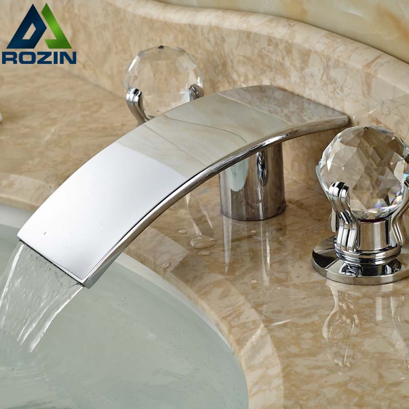 good quality curve shape basin mixer taps waterfall brass three holes and cold water faucet chrome finish