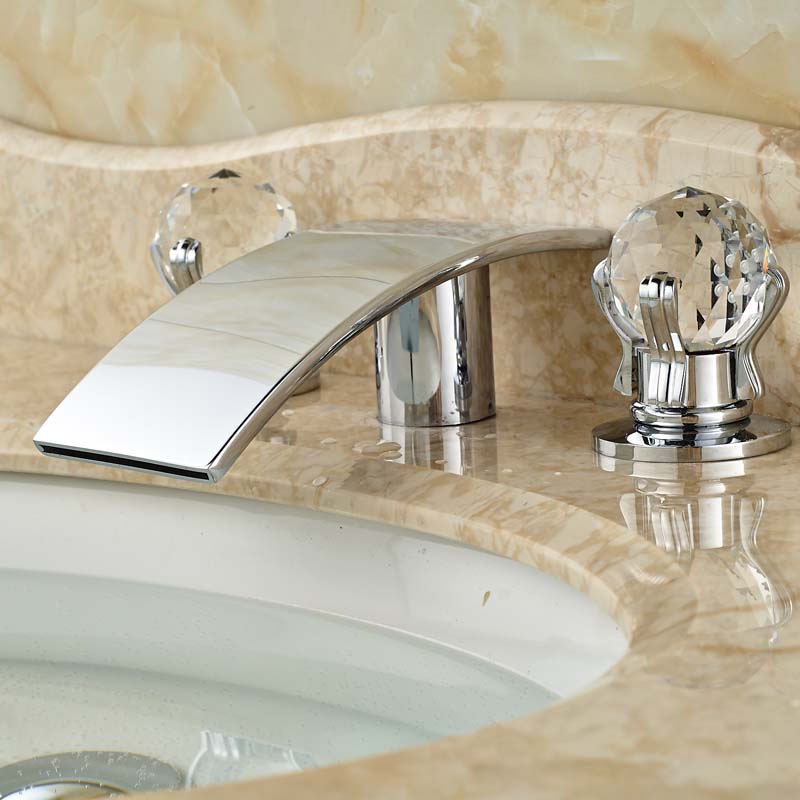 good quality curve shape basin mixer taps waterfall brass three holes and cold water faucet chrome finish