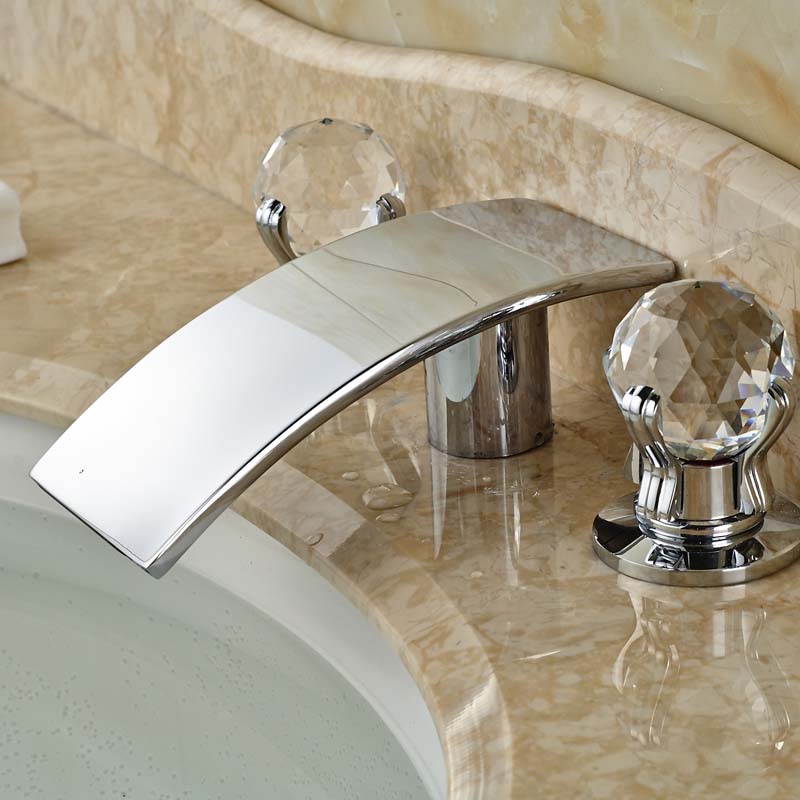 good quality curve shape basin mixer taps waterfall brass three holes and cold water faucet chrome finish