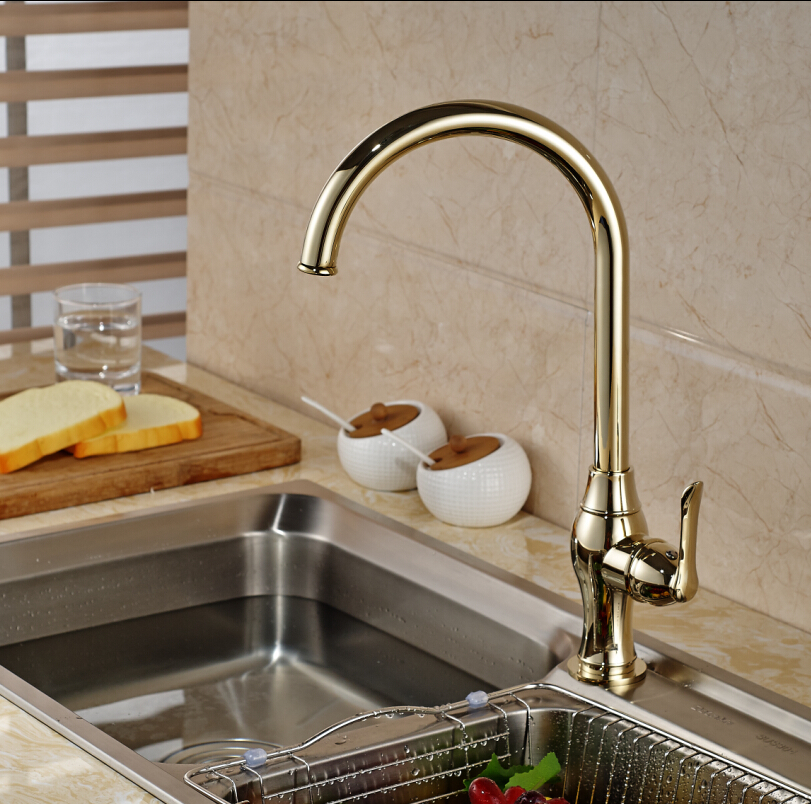 good quality deck mounted kitchen sink faucet single lever one hole with cold water wash taps golden