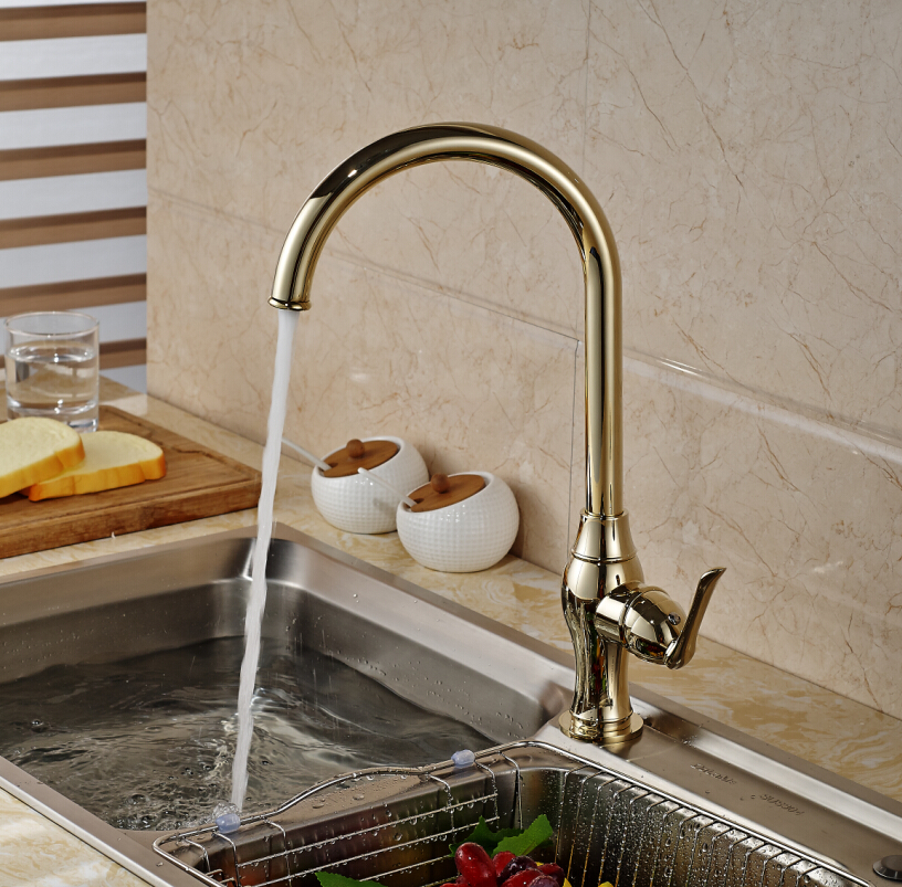 good quality deck mounted kitchen sink faucet single lever one hole with cold water wash taps golden