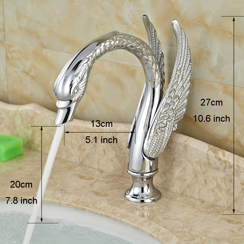 high-end deck mount swan style dual handles bathroom basin sink faucet chrome finish