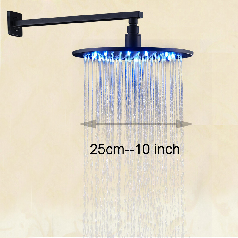 led light 10" round shower head wall mount shower arm bathroom rainfall shower head oil rubbed bronze