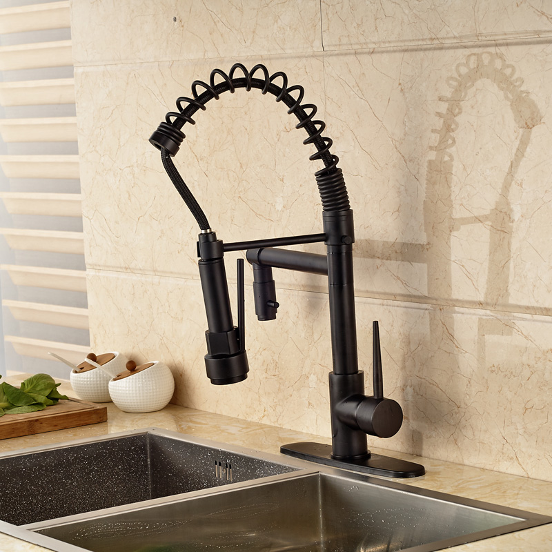 led light kitchen faucet swivel spout spring vessel sink mixer tap single handle oil rubbed bronze finish