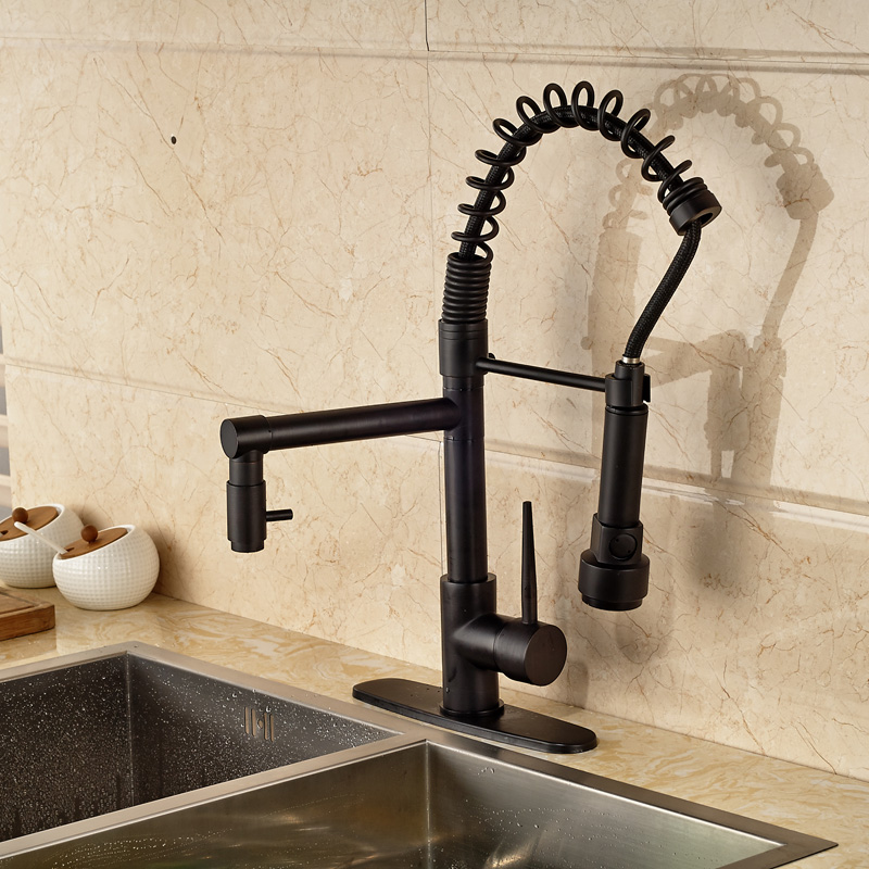 led light kitchen faucet swivel spout spring vessel sink mixer tap single handle oil rubbed bronze finish