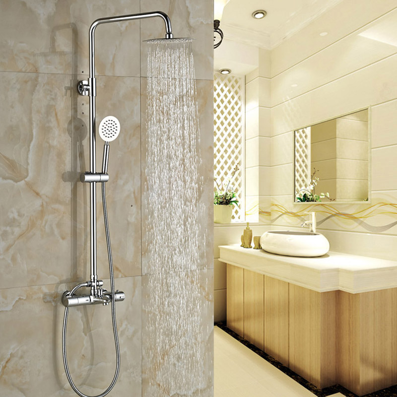 luxury bathroom shower thermostatic mixer tap dual handle children and elderly shower faucet set chrome finish