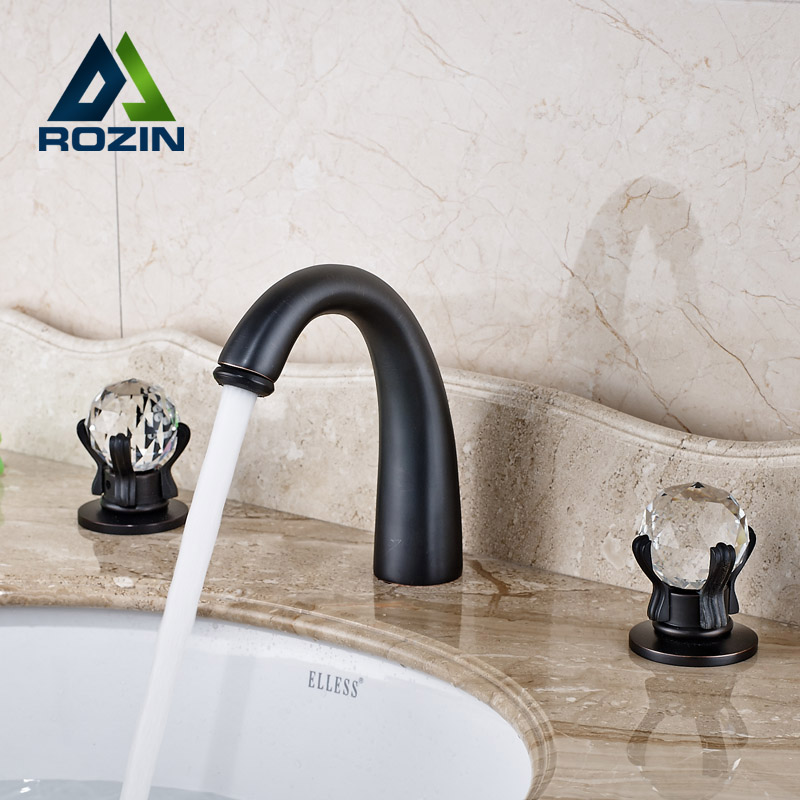 luxury brass bathroom washbasin faucet dual cristal handles basin mixer tap oil rubbed bronze finish