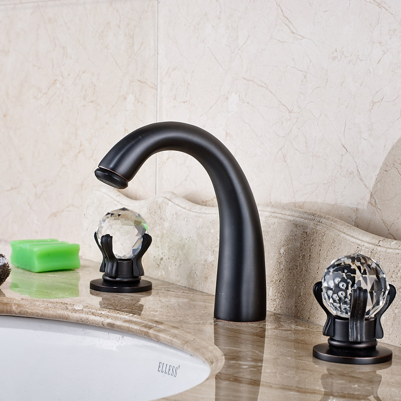 luxury brass bathroom washbasin faucet dual cristal handles basin mixer tap oil rubbed bronze finish