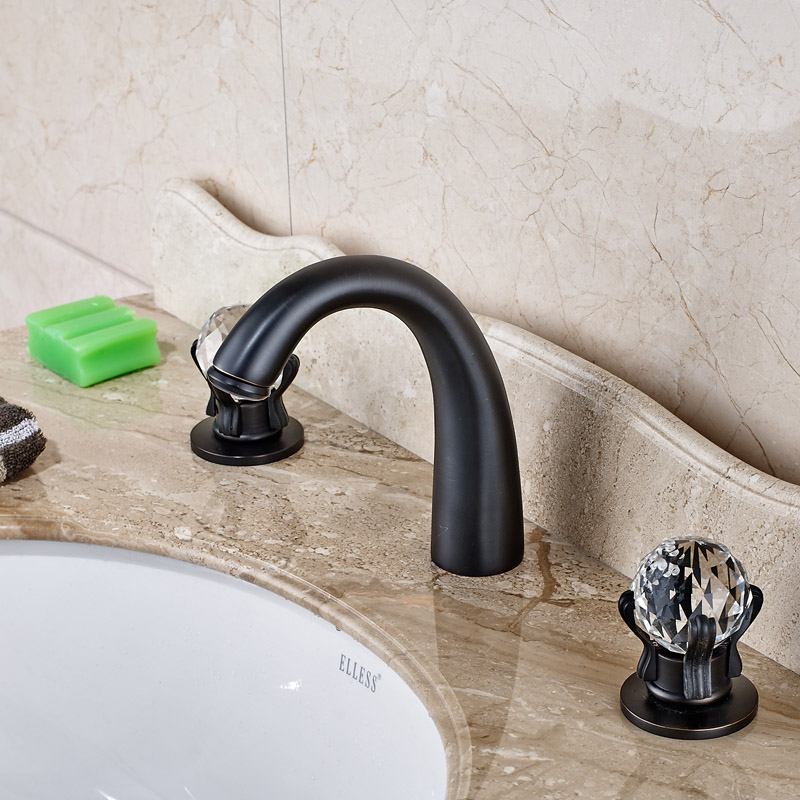 luxury brass bathroom washbasin faucet dual cristal handles basin mixer tap oil rubbed bronze finish