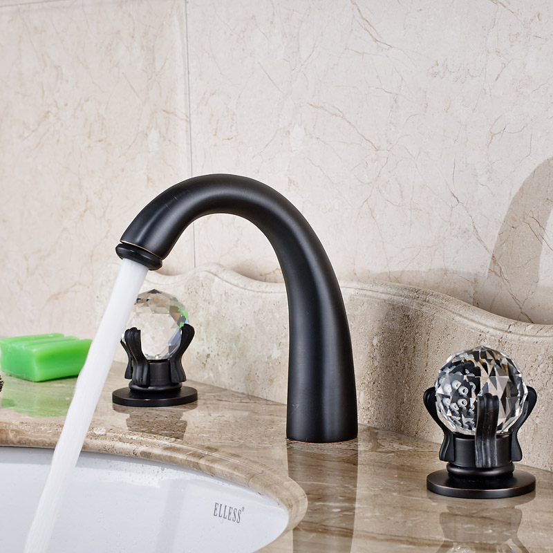 luxury brass bathroom washbasin faucet dual cristal handles basin mixer tap oil rubbed bronze finish