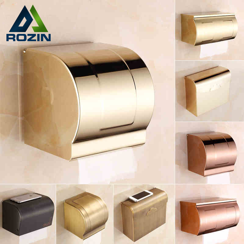 luxury wall mounted waterproof toilet paper box brass antique & golden bathroom paper tissue holder