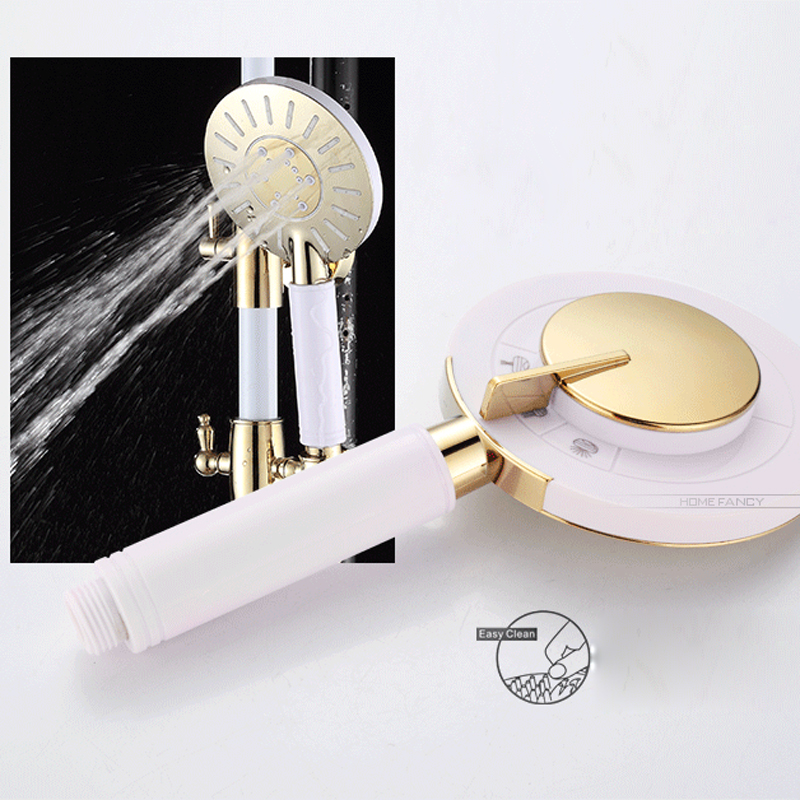 modern golden white rainfall 8" shower faucet set single handle tub shower mixers with handheld shower