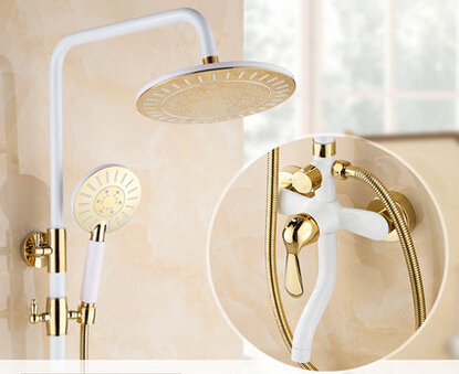 modern golden white rainfall 8" shower faucet set single handle tub shower mixers with handheld shower