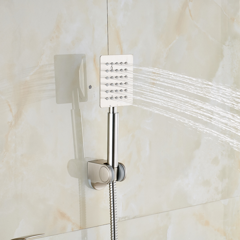 nickel brushed waterfall bath spout handheld shower faucet single handle with handshower holder + abs bracket