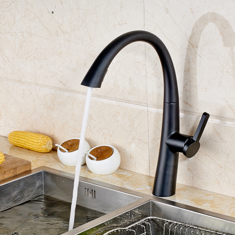 oil rubbed black single handle pull out/down kitchen faucet mixers deck mounted rotation with and cold water