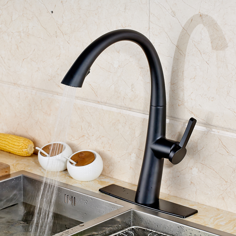 oil rubbed black single handle pull out/down kitchen faucet mixers deck mounted rotation with and cold water