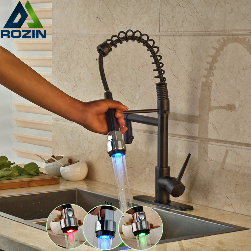 oil rubbed bronze dual spout kitchen sink faucet led light spring kitchen mixer tap kitchen and cold water tap