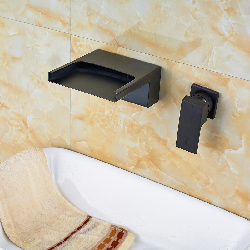 oil rubbed bronze waterfall spout basin sink faucet wall mounted dual holes brass basin mixer taps