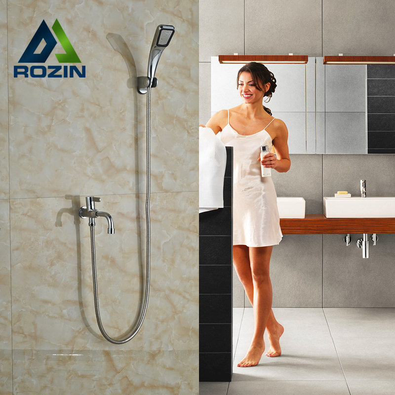 polished chrome single handle hand shower faucet wall mounted cold water spout tap with hand shower holder