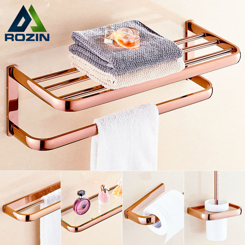 rose golden bathroom hardware sets towel rack/ storage shelf /towe bar / toilet brush holder / paper holder