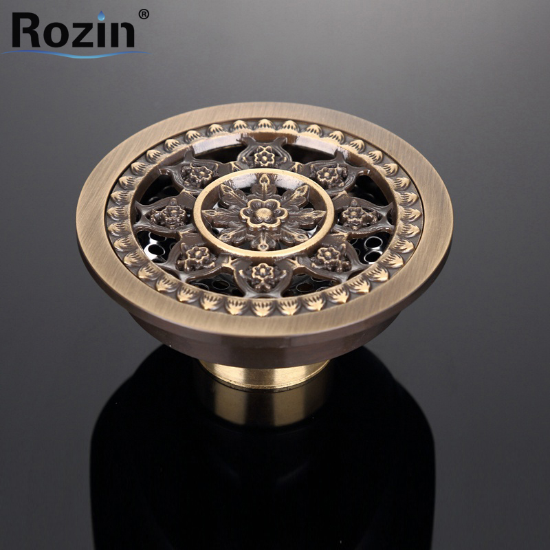 rozin antique brass bathroom round shaped shower floor drain 4" brass bathroom floor grate drain