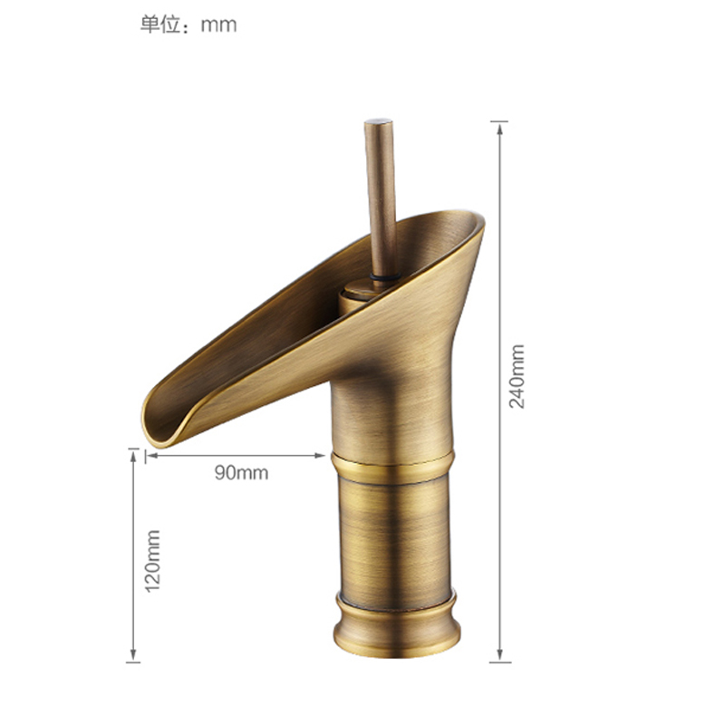 single handle bathroom vessel sink basin mixer faucet antique brass waterfall and cold water taps