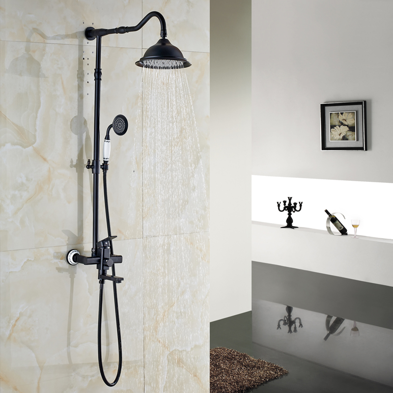 single handle brass 8" rainfall shower set wall mounted rotate tub filler bath shower mixer taps