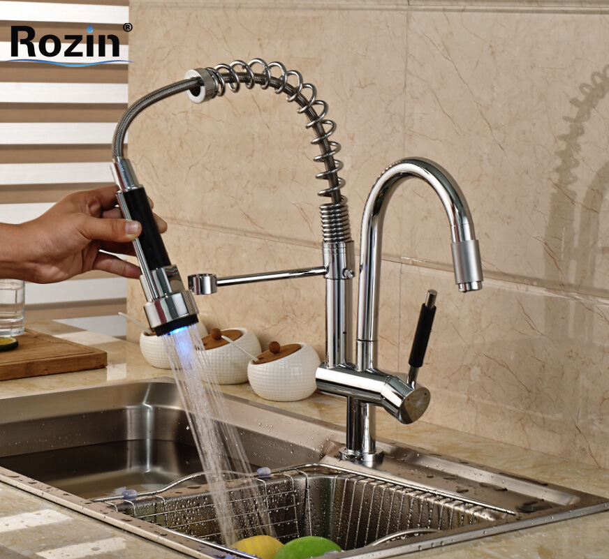 single handle rgb color changing kitchen mixer faucet two rotation spout cold water kitchen taps