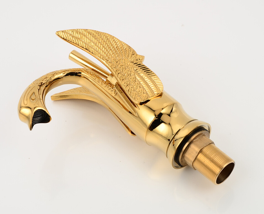 swan shape single hole basin sink faucet deck mount single lever bathroom mixer tap in golden