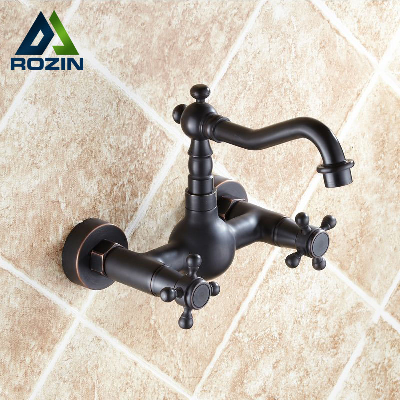 wall mounted basin kitchen mixer tap oil rubbed bronze dual handle basin sink faucet